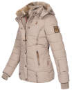 Marikoo Nekoo warm gefütterte Damen Winter Jacke mit Kunstfell B658 Taupe Größe XS - Gr. 34