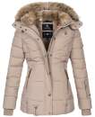 Marikoo Nekoo warm gefütterte Damen Winter Jacke mit Kunstfell B658 Taupe Größe XL - Gr. 42
