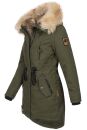 Navahoo warme Damen Winter Jacke lang mit Kunstfell B660 Olive Größe XS - Gr. 34