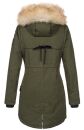 Navahoo warme Damen Winter Jacke lang mit Kunstfell B660 Olive Größe XS - Gr. 34