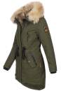 Navahoo warme Damen Winter Jacke lang mit Kunstfell B660 Olive Größe S - Gr. 36