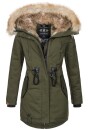Navahoo warme Damen Winter Jacke lang mit Kunstfell B660 Olive Größe M - Gr. 38