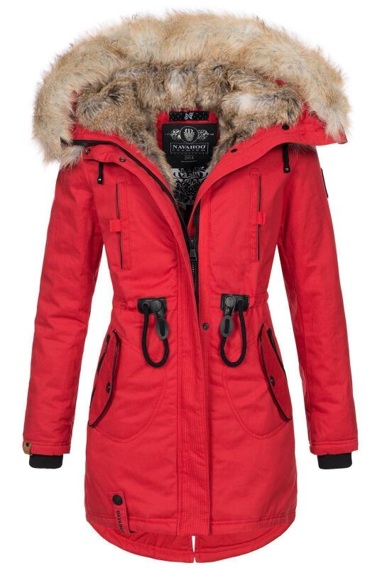 Navahoo warme Damen Winter Jacke lang mit Kunstfell B660 Rot Größe S - Gr. 36