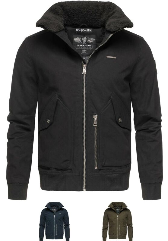 Navahoo Herren kurze Piloten Winter Jacke mit Teddyfell und Hochkragen B663