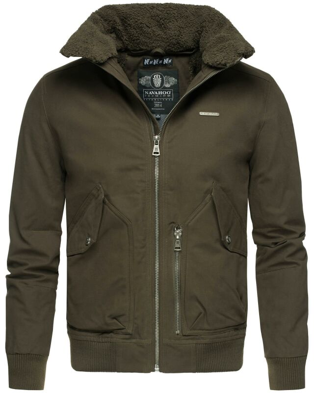 Navahoo Herren kurze Piloten Winter Jacke mit Teddyfell und Hochkragen B663 Dunkelgrün Größe XXXL - Gr. 3XL