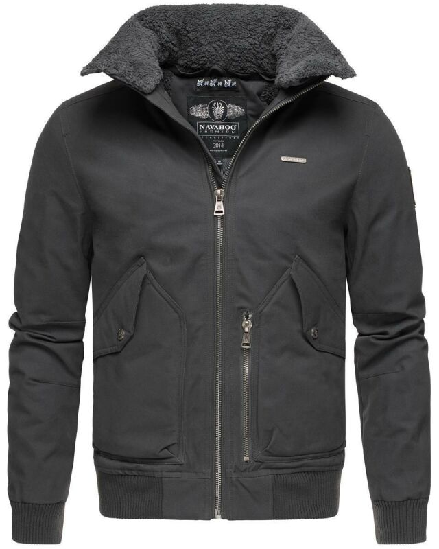 Navahoo Herren kurze Piloten Winter Jacke mit Teddyfell und Hochkragen B663 Anthrazit Größe XXXL - Gr. 3XL