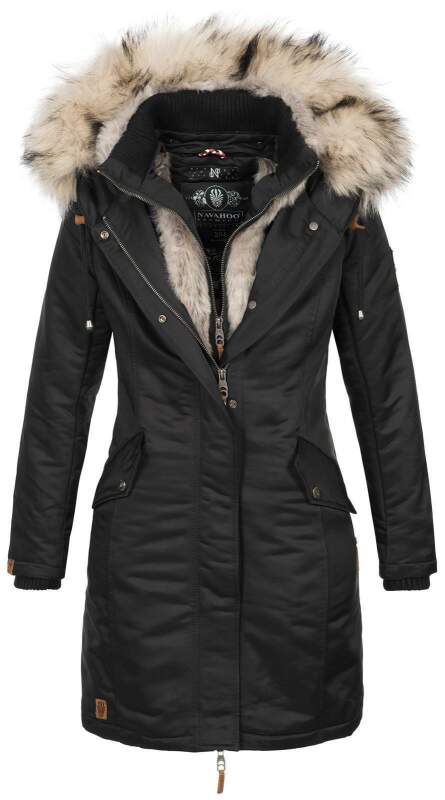 Navahoo Daylight Premium warme Damen Winter Jacke Parka mit Kunstfell B664 Schwarz Größe M - Gr. 38