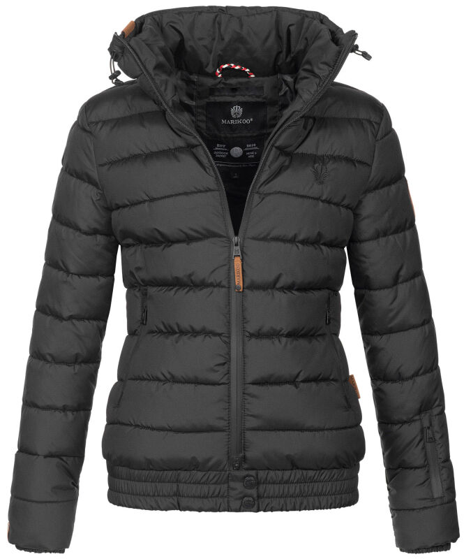 Marikoo Poisen Damen Winter Jacke Stepp Winterjacke mit Stehkragen warm gefüttert B667 Schwarz Größe M - Gr. 38