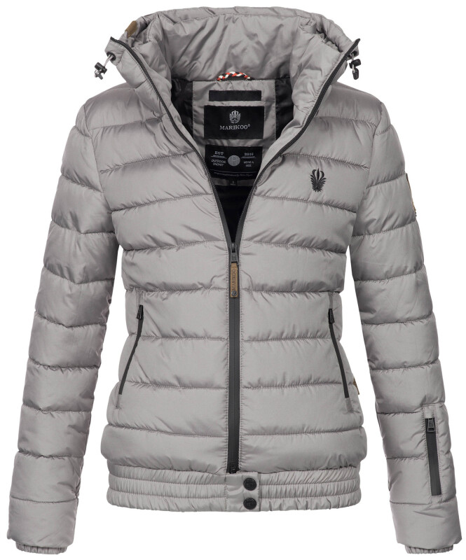Marikoo Poisen Damen Winter Jacke Stepp Winterjacke mit Stehkragen warm gefüttert B667 Grau Größe S - Gr. 36