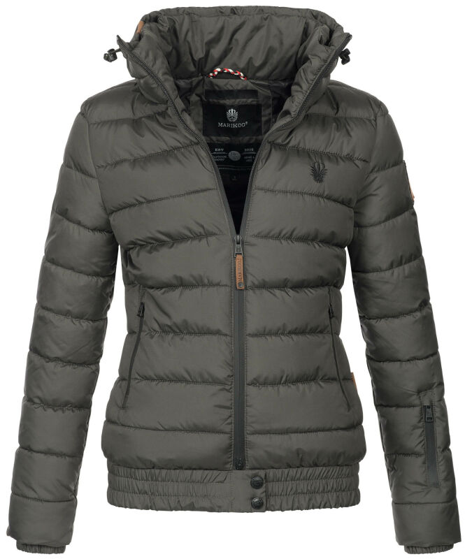 Marikoo Poisen Damen Winter Jacke Stepp Winterjacke mit Stehkragen warm gefüttert B667 Anthrazit Größe XS - Gr. 34