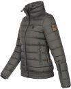 Marikoo Poisen Damen Winter Jacke Stepp Winterjacke mit Stehkragen warm gefüttert B667 Anthrazit Größe XS - Gr. 34