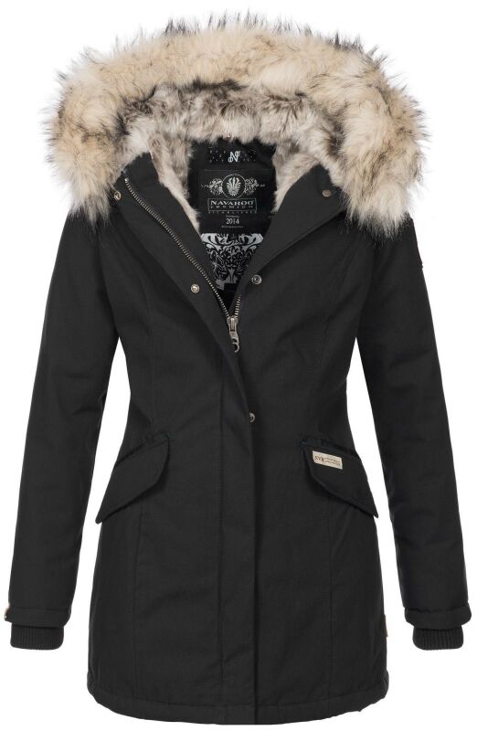 Navahoo Cristal Damen Winterjacke Parka mit Kunstfell B669 Schwarz Gr.S