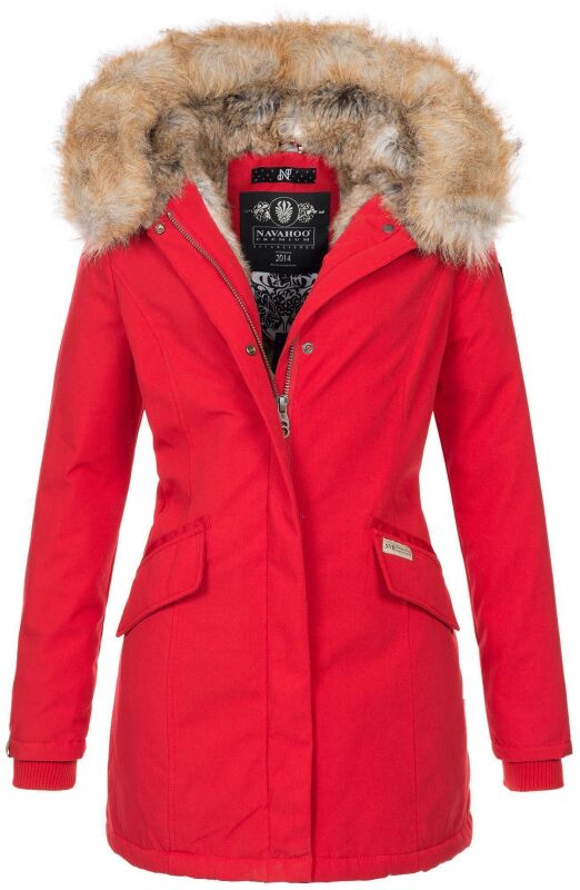 Navahoo Cristal Damen Winterjacke Parka mit Kunstfell B669 Rot Gr.S