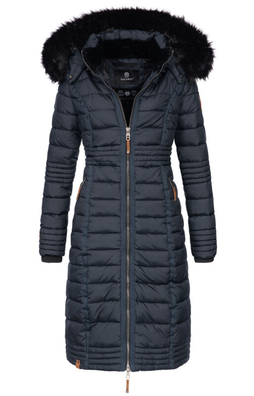 Navahoo Umay warme Damen Winter Jacke lang gesteppt mit Teddyfell B670 Navy Größe S - Gr. 36