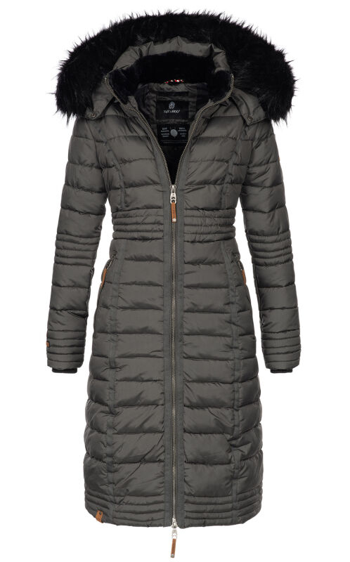 Navahoo Umay warme Damen Winter Jacke lang gesteppt mit Teddyfell B670 Anthrazit Größe XL - Gr. 42