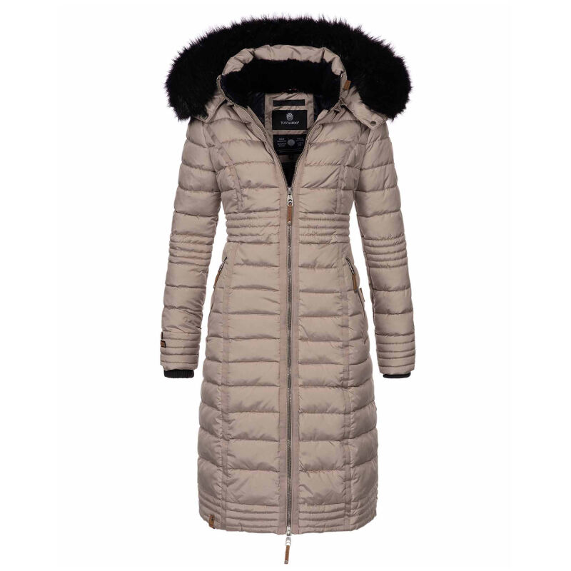 Navahoo Umay warme Damen Winter Jacke lang gesteppt mit Teddyfell B670 Taupe Größe L - Gr. 40