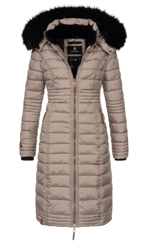 Navahoo Umay warme Damen Winter Jacke lang gesteppt mit Teddyfell B670 Taupe Größe XL - Gr. 42