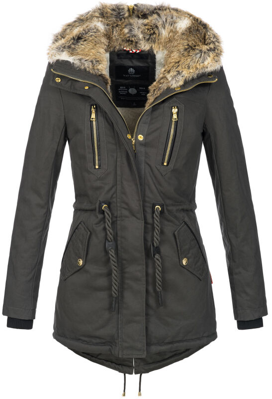 Navahoo Diamond warme Damen Winter Jacke lang mit Teddyfell B648 Anthrazit Größe XS - Gr. 34