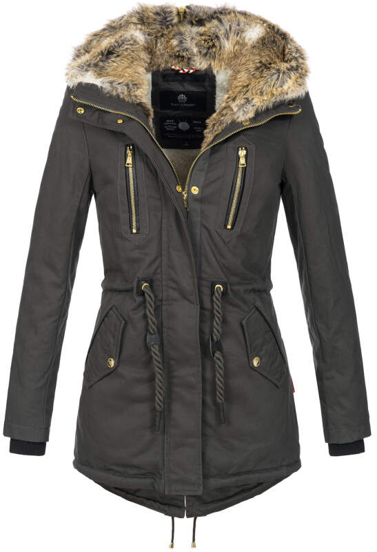 Navahoo Diamond warme Damen Winter Jacke lang mit Teddyfell B648 Anthrazit Größe XL - Gr. 42