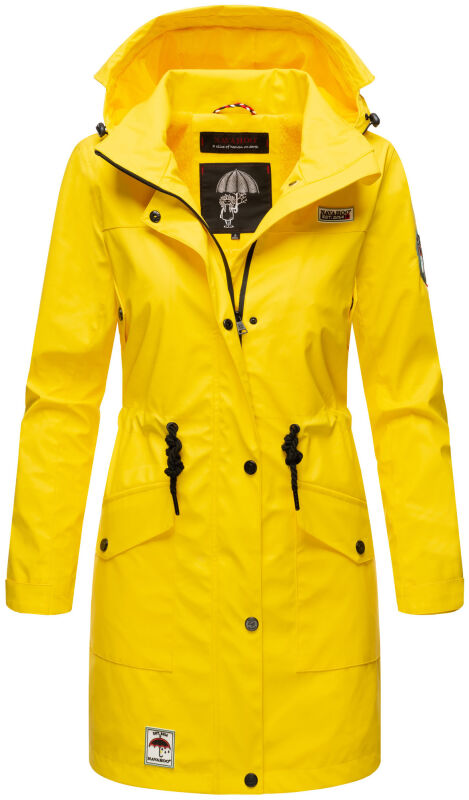 Navahoo Deike Damen lange Regenjacke mit Teddyfell und Kapuze B678 Gelb Größe L - Gr. 40