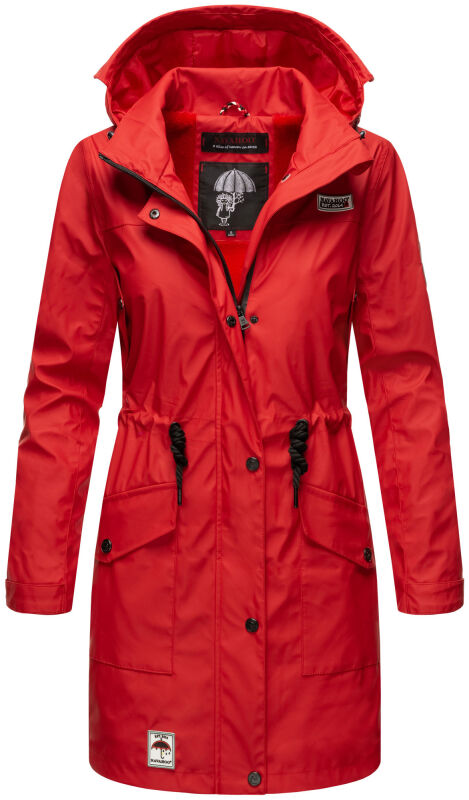 Navahoo Deike Damen lange Regenjacke mit Teddyfell und Kapuze B678 Rot Größe XS - Gr. 34