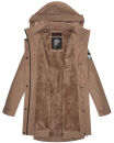 Navahoo Deike Damen lange Regenjacke mit Teddyfell und Kapuze B678 Taupe Größe XS - Gr. 34