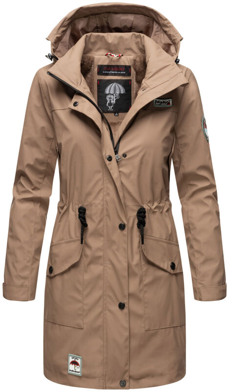 Navahoo Deike Damen lange Regenjacke mit Teddyfell und Kapuze B678 Taupe Größe XXL - Gr. 44