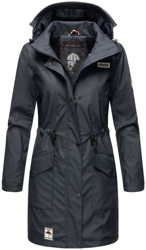 Navahoo Deike Damen lange Regenjacke mit Teddyfell und Kapuze B678 Navy Größe XS - Gr. 34