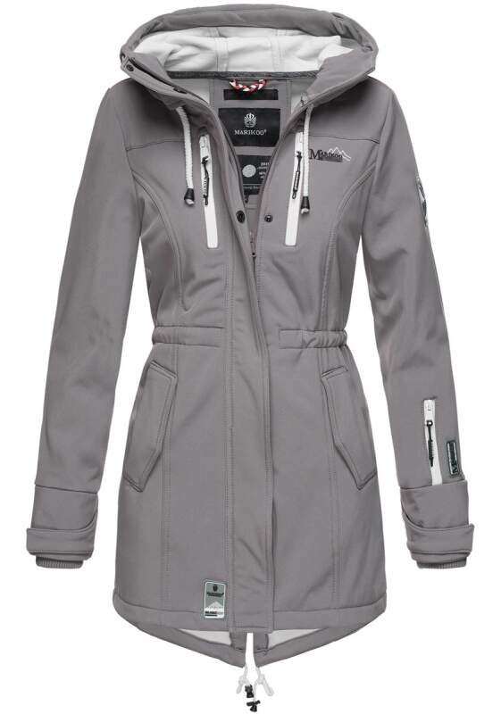 Marikoo Zimtzicke Damen Outdoor Softshell Jacke lang  B614 Grau Größe XS - Gr. 34