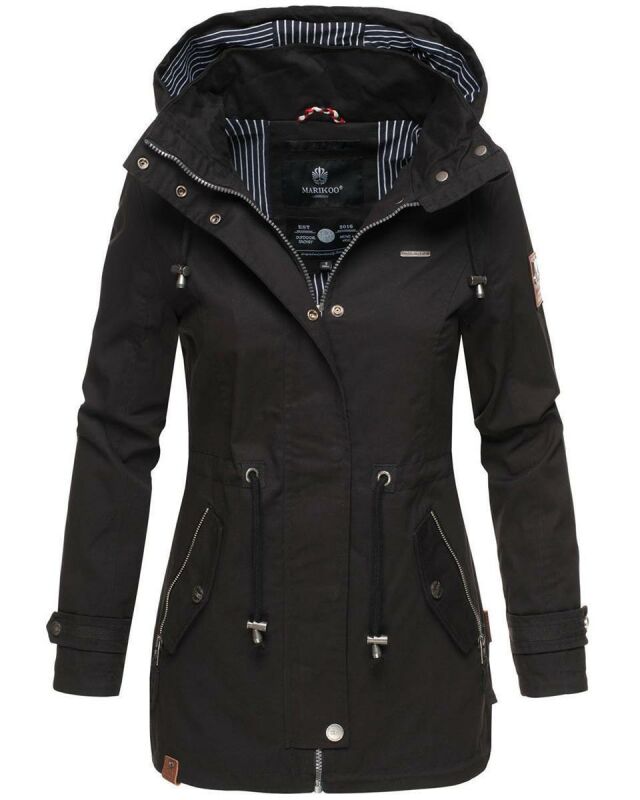 Marikoo Nyokoo leichte Damen Übergangs Jacke mit Kapuze B690  Schwarz Größe XS - Gr. 34