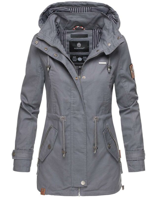 Marikoo Nyokoo leichte Damen Übergangs Jacke mit Kapuze B690  Dunkelgrau Größe M - Gr. 38
