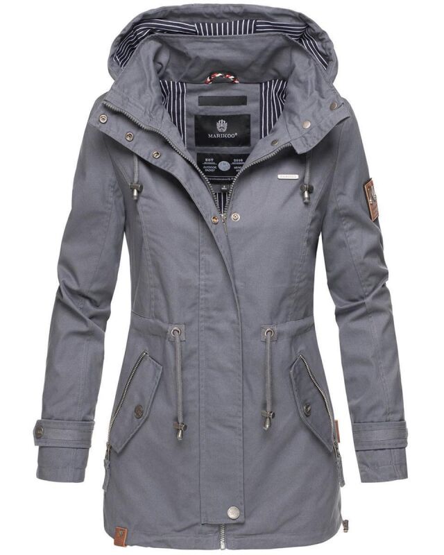 Marikoo Nyokoo leichte Damen Übergangs Jacke mit Kapuze B690  Dunkelgrau Größe XXL - Gr. 44