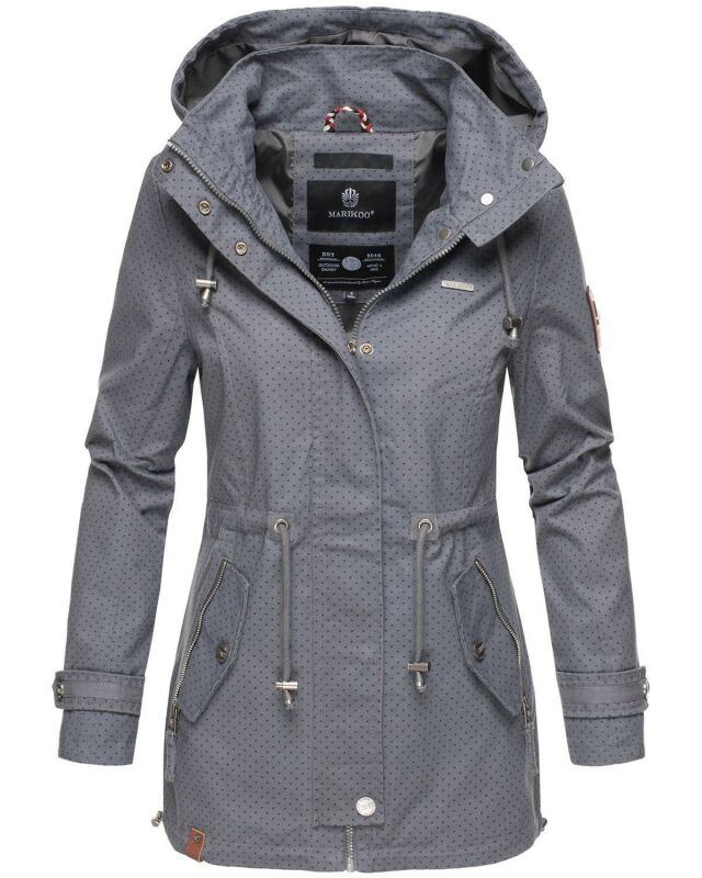 Marikoo Nyokoo leichte Damen Übergangs Jacke mit Kapuze B690  Dunkelgrau Muster Größe XS - Gr. 34