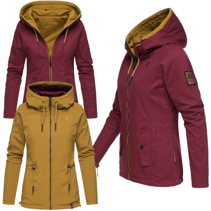 Marikoo Chuu leichte 2 in 1 Outdoor Damen Wendejacke mit Kapuze B691 Bordeaux Muster Größe XS - Gr. 34