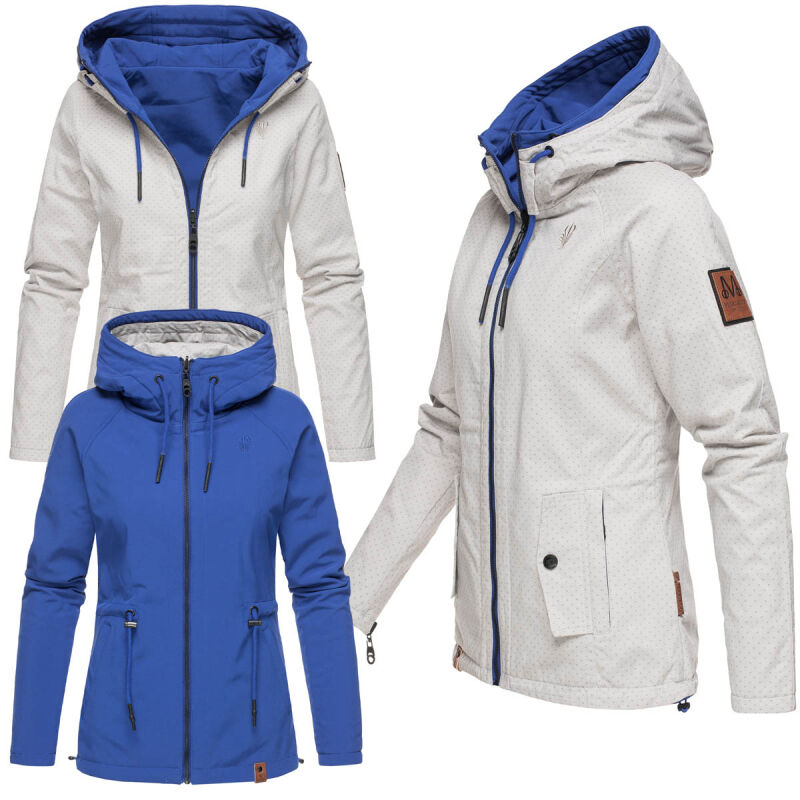 Marikoo Chuu leichte 2 in 1 Outdoor Damen Wendejacke mit Kapuze B691 Hellgrau Muster Größe XS - Gr. 34