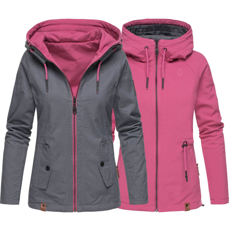 Marikoo Chuu leichte 2 in 1 Outdoor Damen Wendejacke mit Kapuze B691 Dunkelgrau Muster Größe XS - Gr. 34