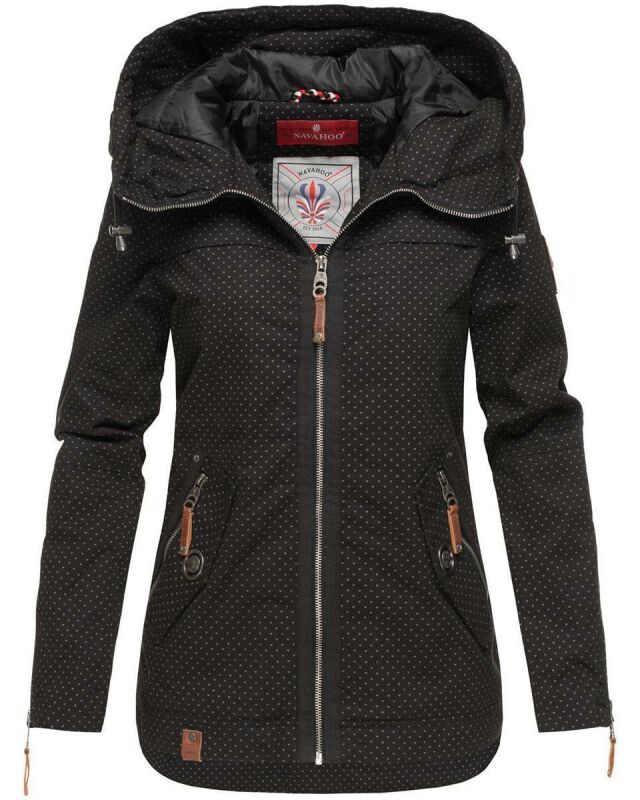 Navahoo Wekoo Damen Übergangs Jacke mit Kapuze B692 Schwarz Muster Größe XS - Gr. 34