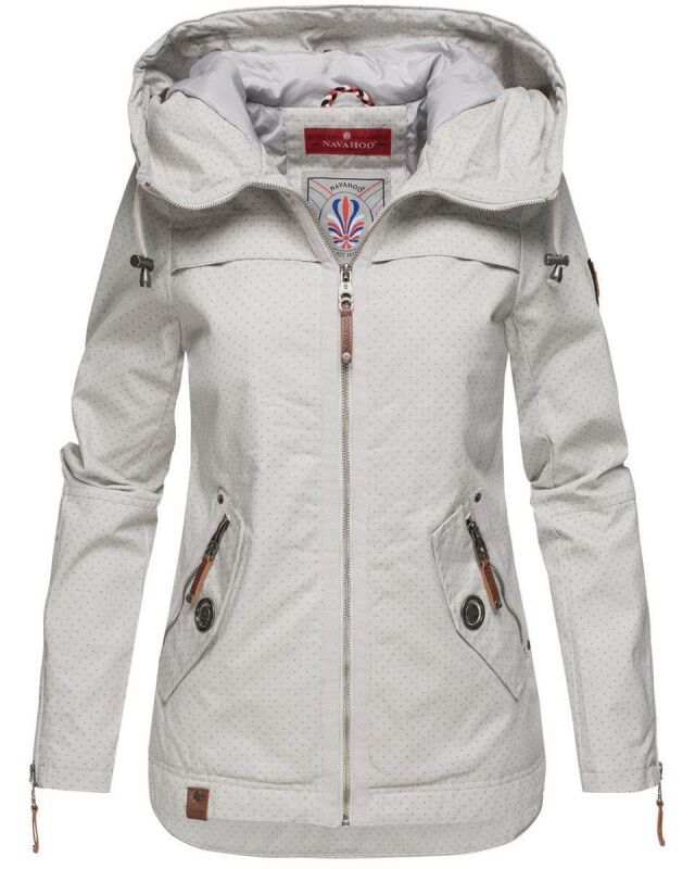 Navahoo Wekoo Damen Übergangs Jacke mit Kapuze B692 Hellgrau Muster Größe XS - Gr. 34