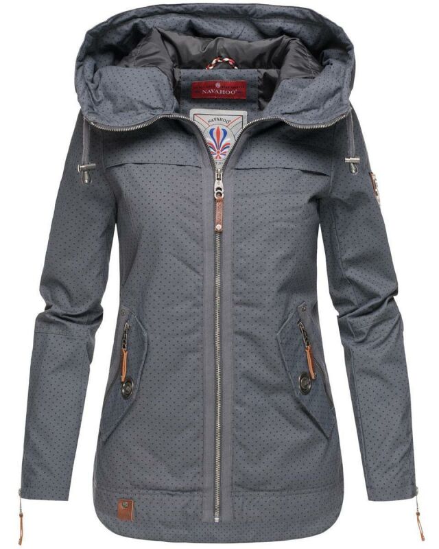 Navahoo Wekoo Damen Übergangs Jacke mit Kapuze B692 Dunkelgrau Muster Größe XS - Gr. 34