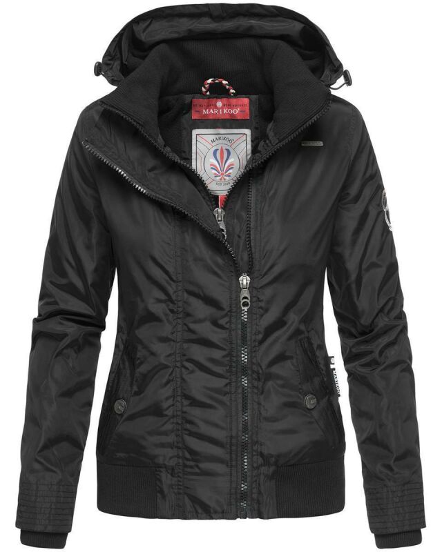 Marikoo Luyuu leichte Damen Übergangs Jacke mit Kapuze B695 Schwarz Größe S - Gr. 36