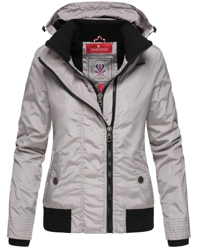 Marikoo Luyuu leichte Damen Übergangs Jacke mit Kapuze B695 Hellgrau Größe S - Gr. 36