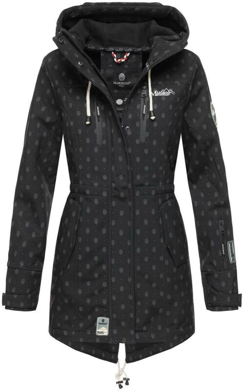 Marikoo Zimtzicke Damen Outdoor Softshell Jacke lang  B614 Schwarz Muster Größe XXXL - Gr. 46