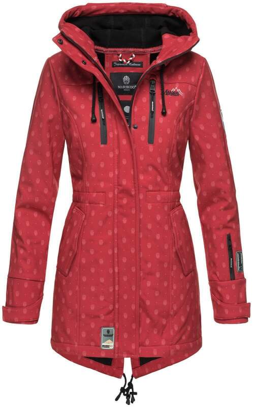 Marikoo Zimtzicke Damen Outdoor Softshell Jacke lang  B614 Rot Muster Größe XS - Gr. 34