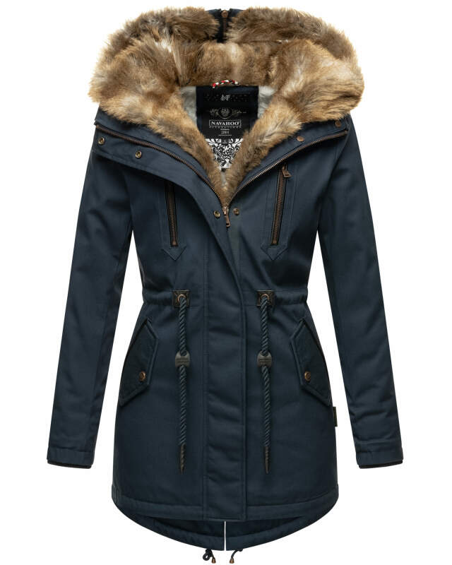 Navahoo Diamond warme Damen Winter Jacke lang mit Teddyfell B648 Navy Größe S - Gr. 36