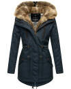 Navahoo Diamond warme Damen Winter Jacke lang mit Teddyfell B648 Navy Größe L - Gr. 40