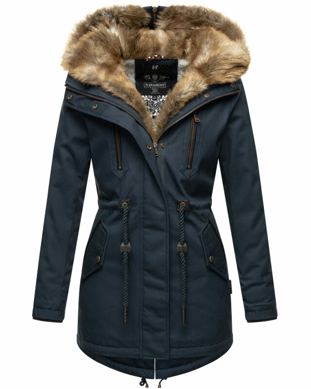 Navahoo Diamond warme Damen Winter Jacke lang mit Teddyfell B648 Navy Größe XXL - Gr. 44