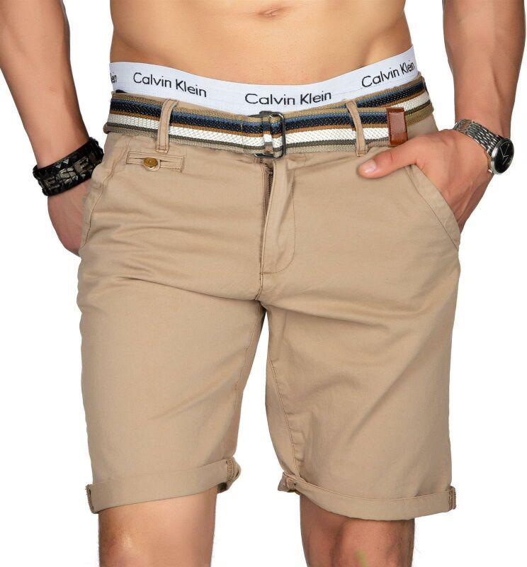 Indicode Herren Chino Shorts kurze Hose inkl. Gürtel B499 Greige-Größe L - Gr. L