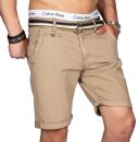 Indicode Herren Chino Shorts kurze Hose inkl. Gürtel B499 Greige-Größe L - Gr. L