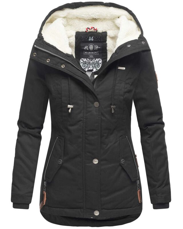 Marikoo Bikoo Damen Teddyfell gefüttert Winterjacke B802 Schwarz Größe XS - Gr. 34