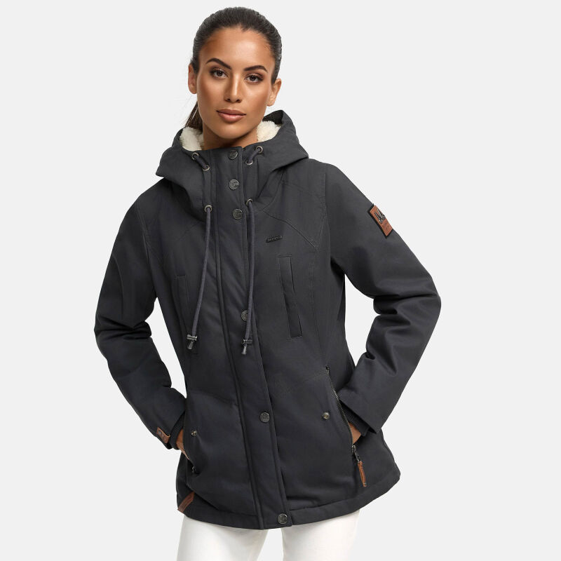 Marikoo Bikoo Damen Teddyfell gefüttert Winterjacke B802 Anthrazit Größe M - Gr. 38